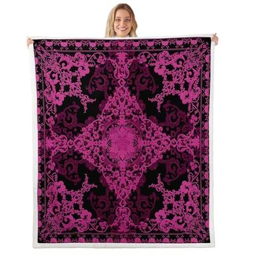 Erosebridal Gothic Damask Fleece Blanket Queen 90x90 Vintage Rose Pink