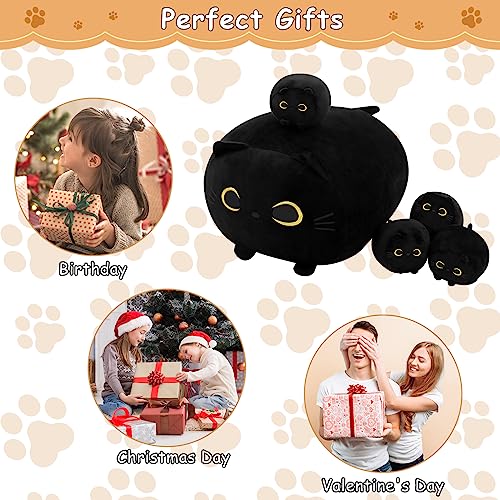 Image of TOYSYM Black Cat Stuffed Animal Mommy Cat Plush Toys with 4 Squishy Baby in Her Tummy Soft Cute Hugging Pillows for Boys and Girls