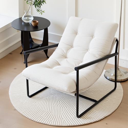 Image of Modern Accent Chair for Living Room,Arm Chair with Metal Frame,Upholstered Armchair with Soft Cushion for Bedroom Lounge Reading Room (Beige)
