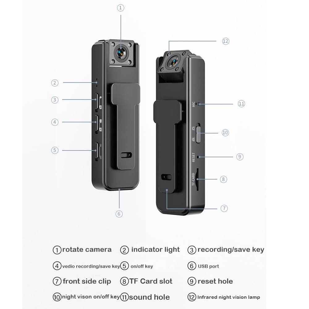 BSLVWG Mini telecamera per corpo 1080P con audio e video, videocamera portatile indossabile per escursioni, passeggiate, ciclismo, viaggi