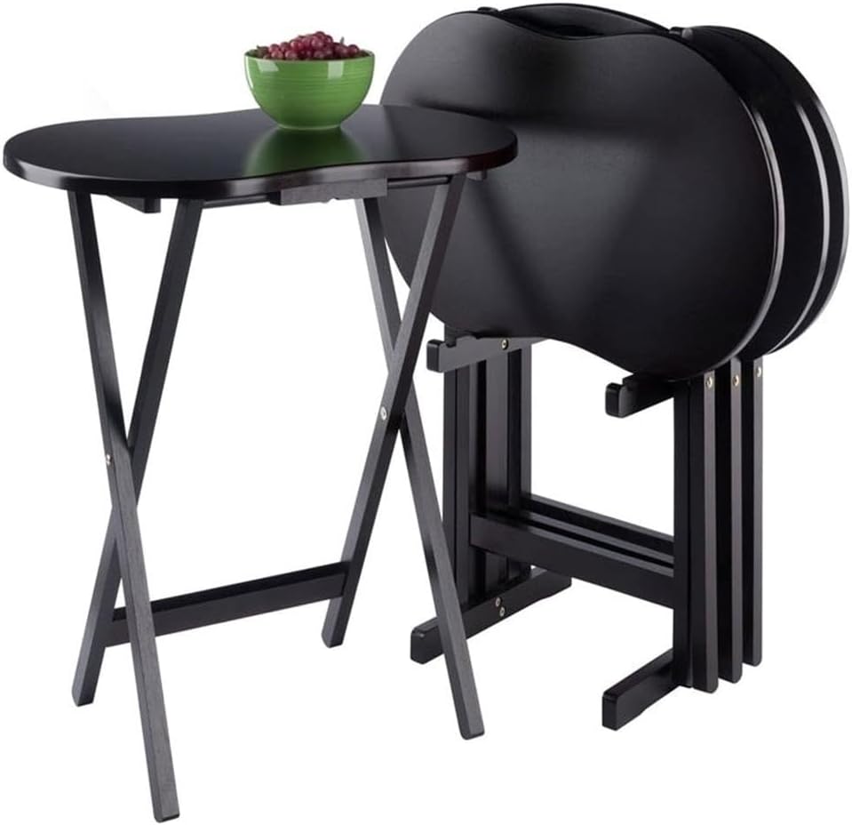 Pemberly Row 26" H x 23" W TV Table Set with Peanut Curves Top, Foldable Tray, Convenience, Easy to Store Away, in Espresso Finish (Set of 5)