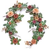 Ling's Moment Artificial Rose Flower Runner Rustic Flower Garland Floral Arrangements Wedding Ceremony Backdrop Arch Flowers Table Centerpieces Decorations (5FT Long, Sunset Terracotta)