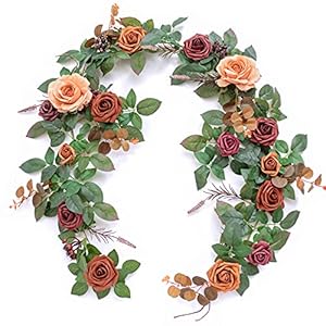 Ling’s Moment 5FT Artificial Flower Garland Fake Rose Eucalyptus Garland Arch Flowers Vine for Wedding Party Backdrop Home Table Centerpieces Decorations (Sunset Terracotta)