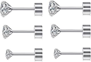 20G Hypoallergenic G23 Titanium Cubic Zirconia Silver Flat Back Earrings Sets for Women and Men,Nickel-Free and Lead-Free Medical Waterproof Studs,Cartilage Stud Earrings for Sensitive Ears,Fashion Piercing Jewelry for Sensitive Skin