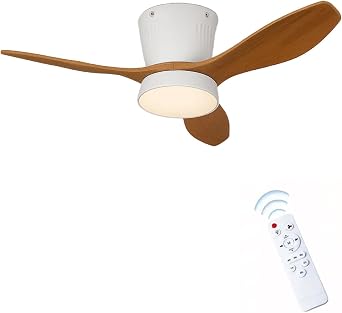 Tavan Vantilatörü LED Avize Armatür 45W 54CM 3 Kanatlı Sessiz DC Motor Uzaktan Kumandalı 3 Kademeli Fan Zamanlayıcı Gece Lambası Modu Akıllı LED Aydınlatma (Beyaz Ceviz) [Enerji Sınıfı A]