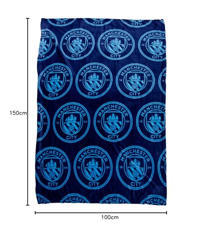 Manchester City FC Character World Offizielle Fleecedecke | Superweich, Fußballwappen-Design | Warmer, superweicher, Blauer Überwurf