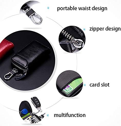 Leather Car Keychain Key Holder Key Wallet, Key Holder Wallet, Multi-Functional Zipper Key Case Wallet 6 Colors for Choice