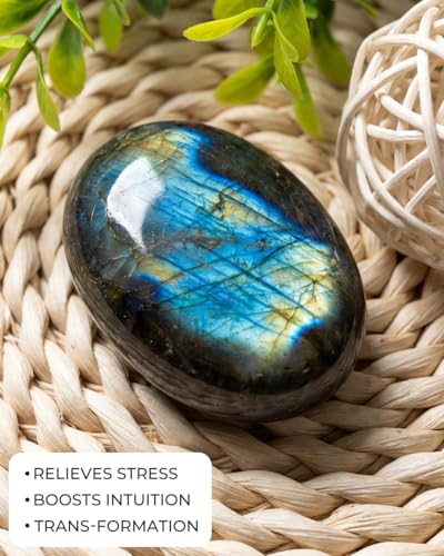 Image of Natural Labradorite Palm Stone - Hand-Polished Oval Worry Stone for Anxiety & Stress Relief - Pocket Healing Crystals for Meditation, Reiki & Intuition - Unique Spiritual Gift for Crystal Collectors