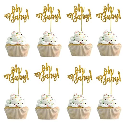 Daxlizy 32 stycken Oh Baby cake toppers glitter Oh Baby cupcake topper, födelsedag baby shower tårta dekoration tårtdekoration för bröllop födelsedag baby shower barn party dekoration