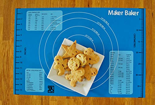 Maker Baker Blue Silicone Pastry & Baking Mat | Non-Stick Non-Slip Mat | Extra Large Convenient Measurements Imperial & Metric Units |Excellent For Rolling Dough | Food Safe Bpa Free Non-Toxic #TOP6