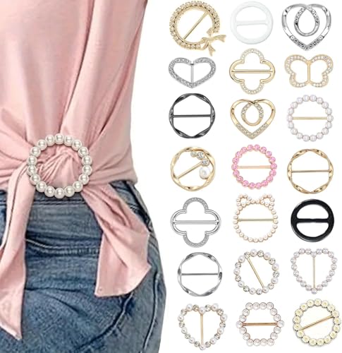21 Pcs Scarf Ring and Slides for Scarves Scarf Rings Clip Pin T Shirt Ties Clips for Women Metal Gold Silver Round Circle Waist Clip Scarf Buckle Tshirt Clip Tightener for Loose Clothes Accessories
