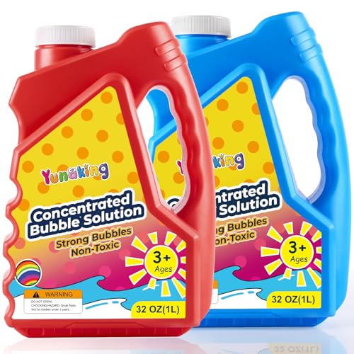 Yunaking Bubbles Solution Concentrated 64oz (Makes 5 Gallons), Non-Toxic Bubbles Refills for Bubble Machine, Gun, Wand, Mower, Giant Bubble Toys for Kids Parties Outdoor Easter Wedding(Red+Blue)