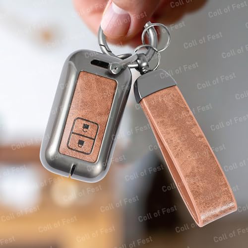 Image of Premium Metal PU Leather Car Key Cover Compatible with Maruti Suzuki jimny Baleno Grand Vitara XL6 Swift New Brezza 2022 Ertiga Dzire 2 Button Flip Smart Key Metal Enclosure with Keychain