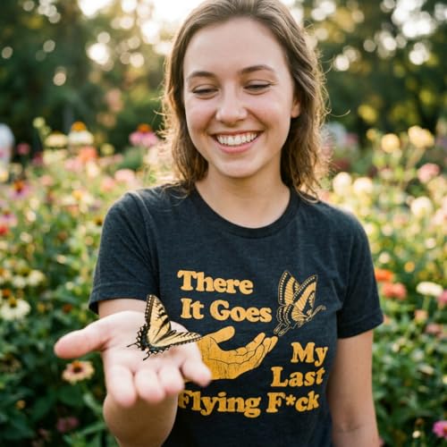 Womens There Goes My Last Flying F*ck T Shirt Funny Sarcastic Tee Funny T Shirts Sarcastic Tops for Women Cool Sarcastic Top Women's Novelty Tees Black - S