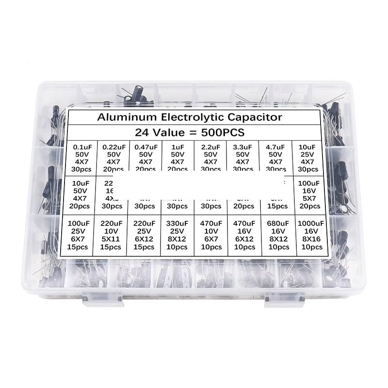 Condensateur électrolytique mix 16V-50V assortiment électronique 24 valeurs pour circuit imprimé