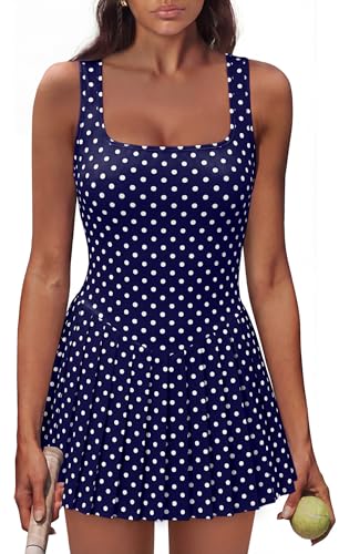 Image of NIASHOT Athletic Dress for Women with Shorts Sleeveless Womens Golf Dress | Pleated skirt with shorts, Vacation dresses, Graduation dresses, Pilates fashion clothing, Country concert outfits for women