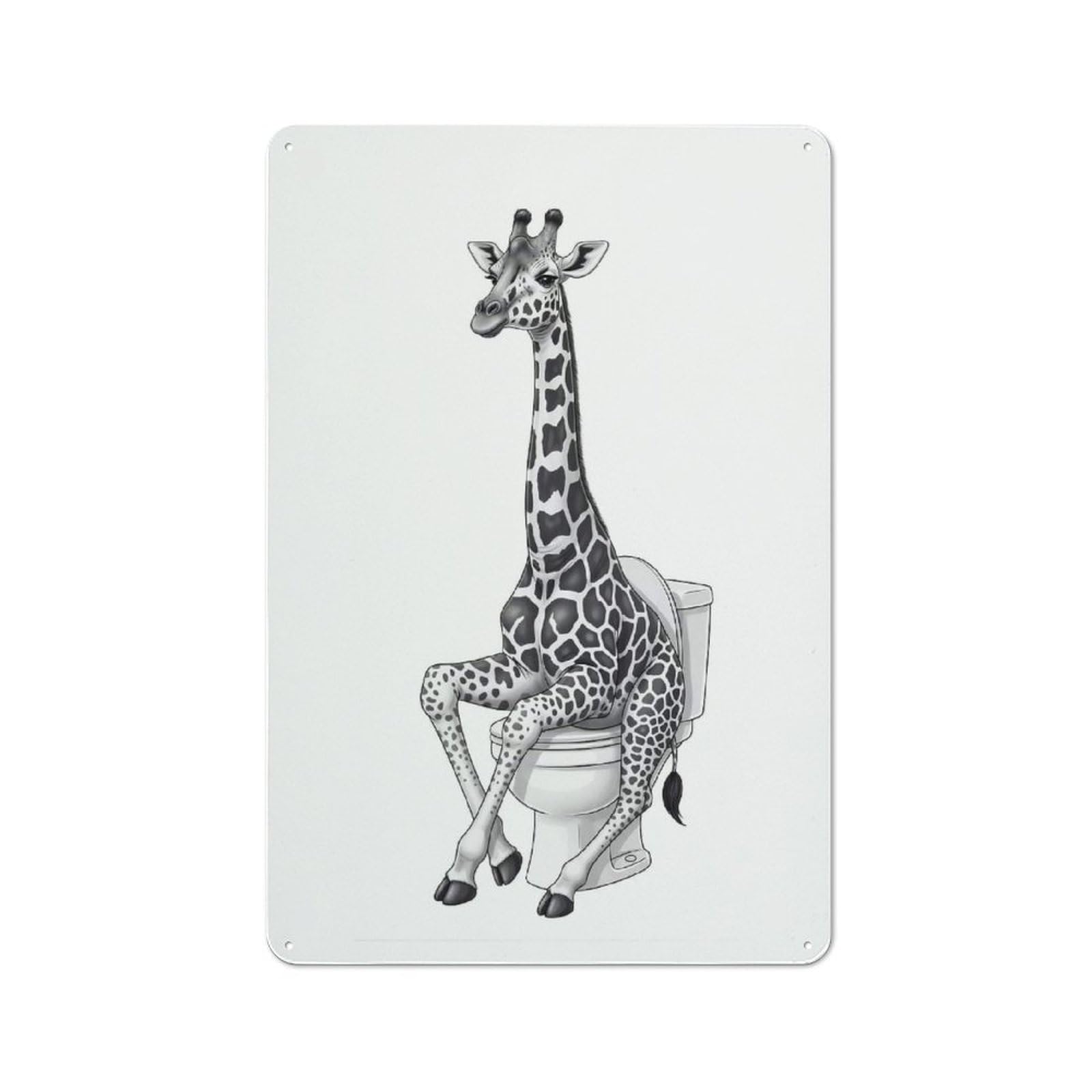 Junmoney Style-9 Retro Giraffe On Toilet Vintage Tin Sign 30X20cm, Retro Room Decor For Lounge, Study, Pub Or Wall Gallery