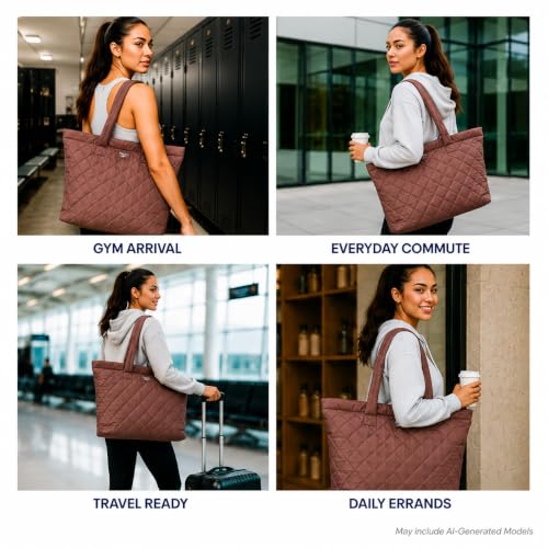 Image of Reebok Womens Tote Bag - Lightweight Carry On Puffer Quilted Tote Bag for Travel Work Travel and Daily Essentials