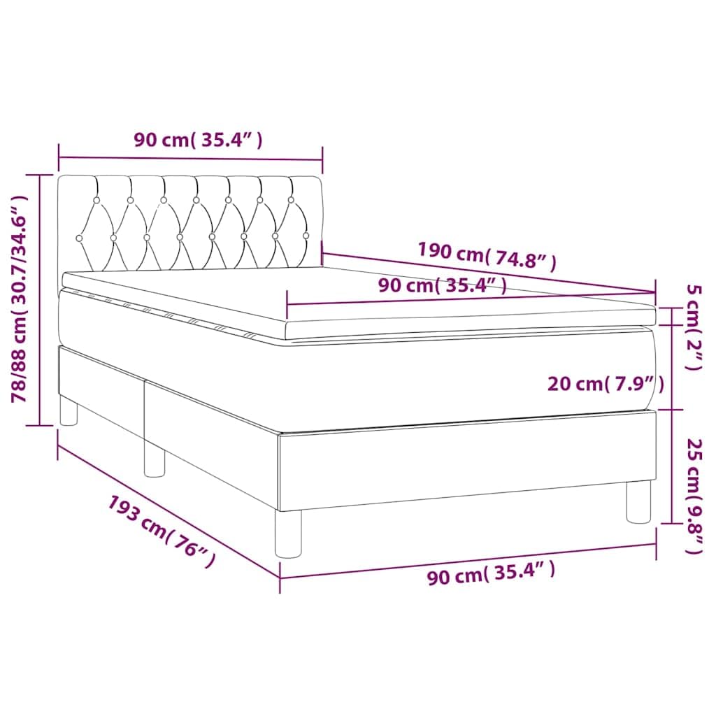 tkanina z regulowanym zagłówkiem LED 90x190 cm czarny | Łóżko kontynentalne z materacem i LED, czarne, 90x190 cm, tkanina, zagłówek regulowany