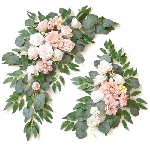 Wedding Sign Faux Flower Swag (Pack of 2) for Ceremony Party Reception Entrance Floral Decor Wall Easel Stand for Wedding Poster Welcome Sign (Pink)