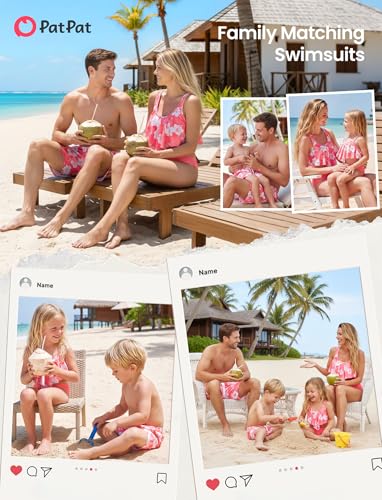 Image of PATPAT Family Matching Swimsuits Two Piece Hawaiian Tropical Beach Bikini and Swim Trunks Set Mommy and Me Bathing Suits