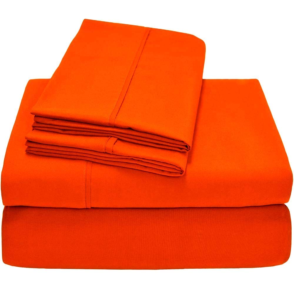 LaxLinen Sheet Set on Amazon- Twin XXL, Orange Solid, Easy All Around Elastic Fits Mattress Upto (10"-12" Inch) Deep Pocket 4 PCs-(1 Flat, 1 Fitted, 2 Pillow Cases)- 700 TC 100% Egyptian Cotton