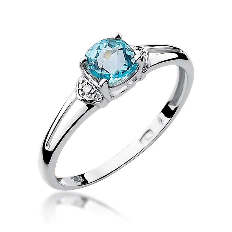 Bague pour femme en or blanc 585 14 carats avec topaze véritable et diamants