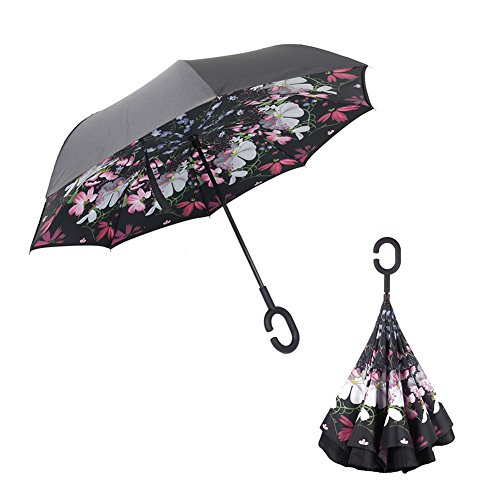 MY'S C-Shape Windproof Folding Umbrella,Cars Reversible Umbrella Waterproof,Self Standing (Fairies)