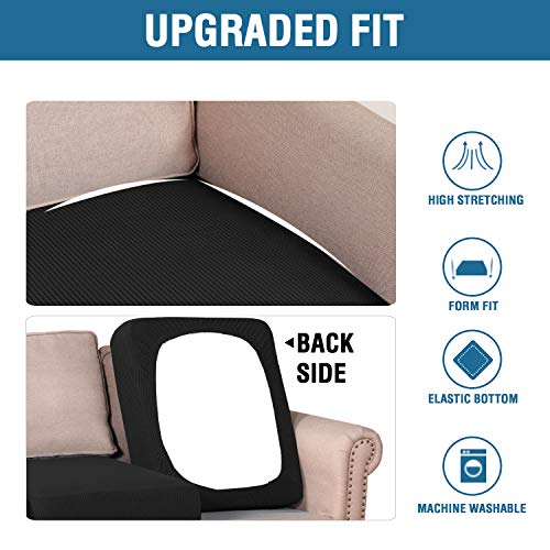H.versailtex Super Stretch Individual Seat Cushion Covers Sofa Covers Couch Cushion Covers Slipcover Sets Thick Jacquard Textured Twill Fabric (3 Piece Sofa Cushion Covers, Black) #TOP5