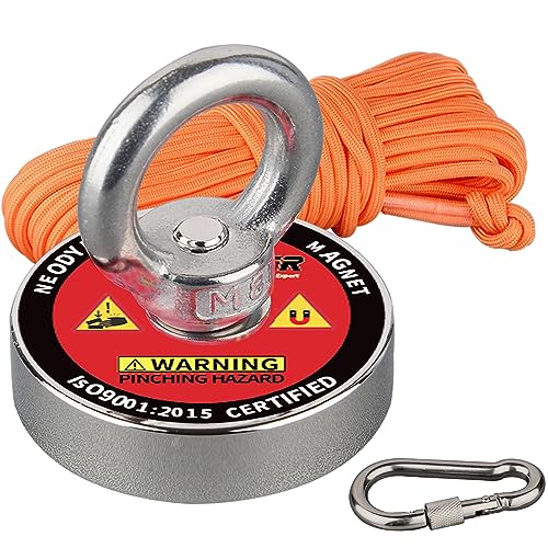 MUTUACTOR C48L   Imán de neodimio N52, superpotente, 100 kg, con anillo circular, para pesca magnética, NdFeB, redondo