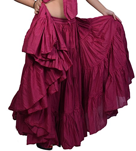Wevez Women's Gypsy 25 Yard Solid Color Cotton Skirt (Burgundy)