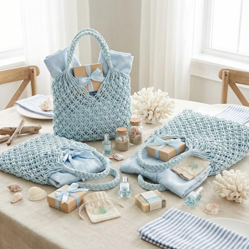 Bolso Tote Boho Macrame para Playa 8 pzas miniatura 3