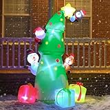 JOYHALO 7FT Inflatable Christmas Tree with Santa Snowman Penguin Reindeer Gift Box, Christmas Inflatables Outdoor Decorations with Bright LED Lights, Christmas Blow Up for Indoor, Lawn, Party Decor