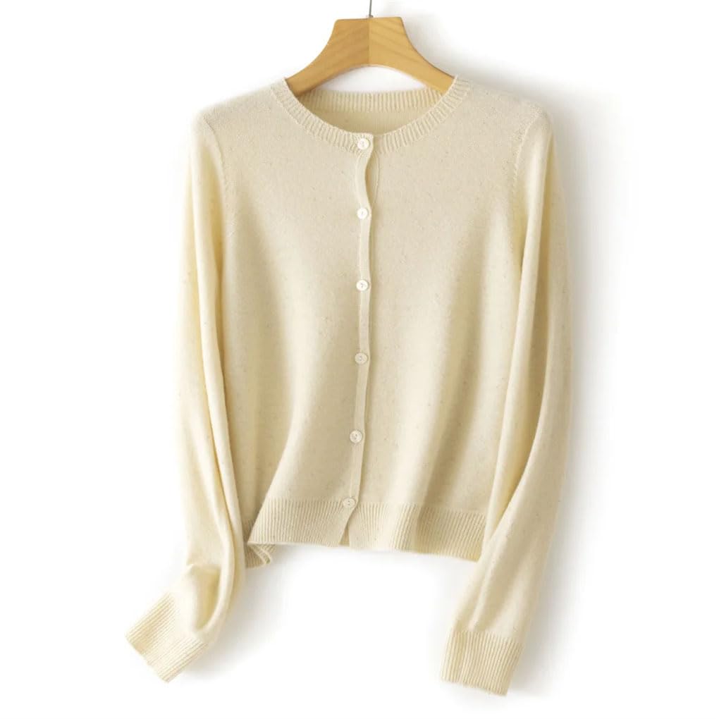 Cárdigan de lana de color sólido para mujer, sin costuras, cuello redondo, suéter de punto fino y simple