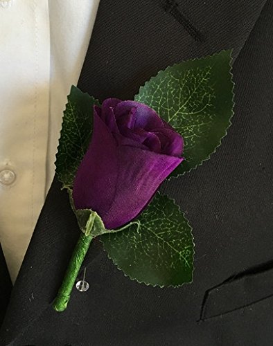 Angel Isabella Classic Rose Boutonniere(XLBN001-PP) with Very Nice Vein Pattern Printed Leaf. Pin Included (Purple)