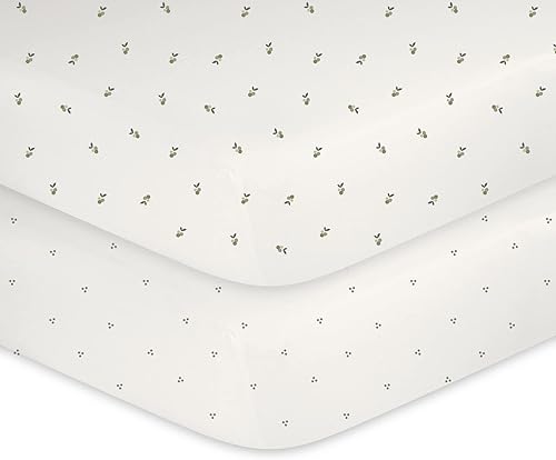 Miniatura 4 de Elys  Co Sábanas impermeables de 100  algodón de jersey para bebé paquete de 2 unidades bayas y puntos de racimo salvia cuna