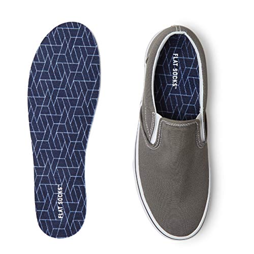 FLAT SOCKS - No Show Cushioned Trim to Fit Non Slip Sock, Terry Material (Navy, Large)