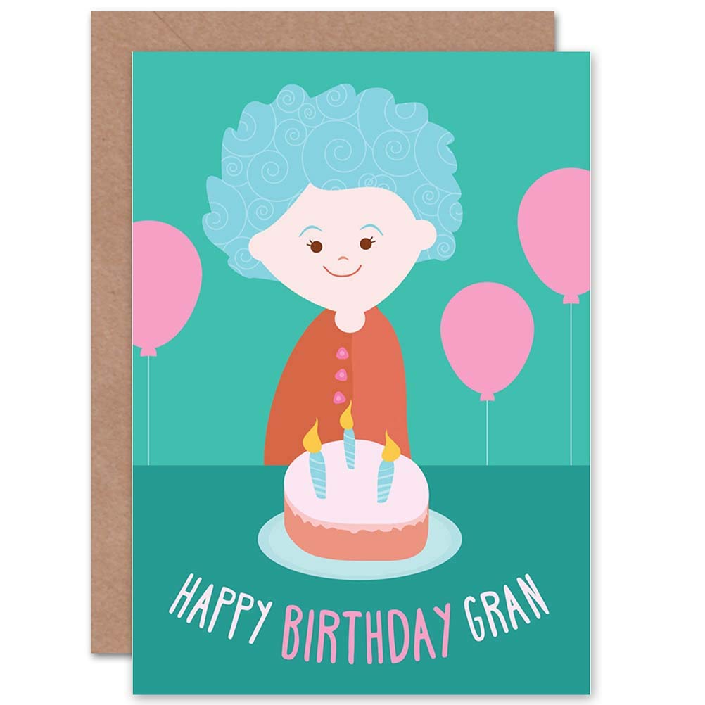 Wee Blue Coo CARD BIRTHDAY HAPPY GRAN GRANNY CAKE CANDLES BALLOON GIFT