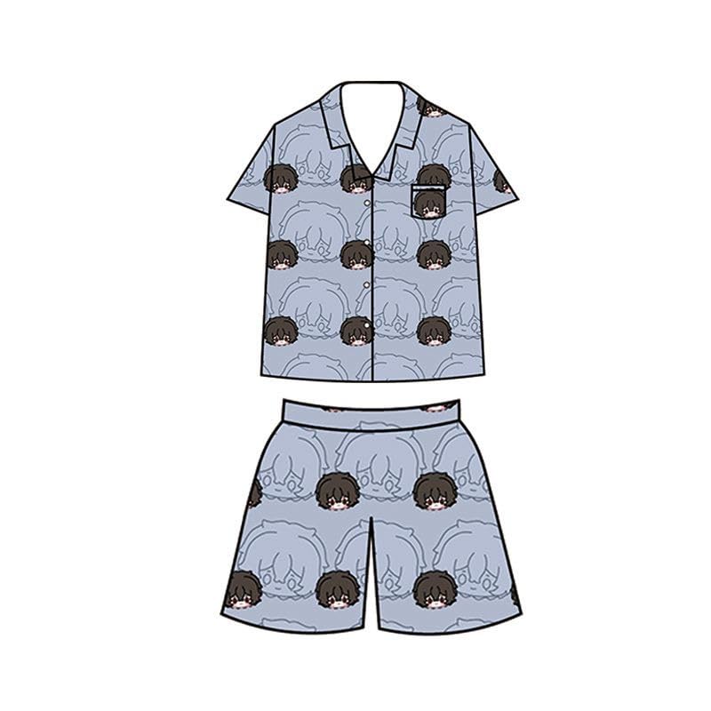 2PCS Anime BSD Pajamas Set Dazai Osamu Cosplay Sleepwear Summer Short Sleeve Sleep Tee Active Shorts Capri Pants Suit