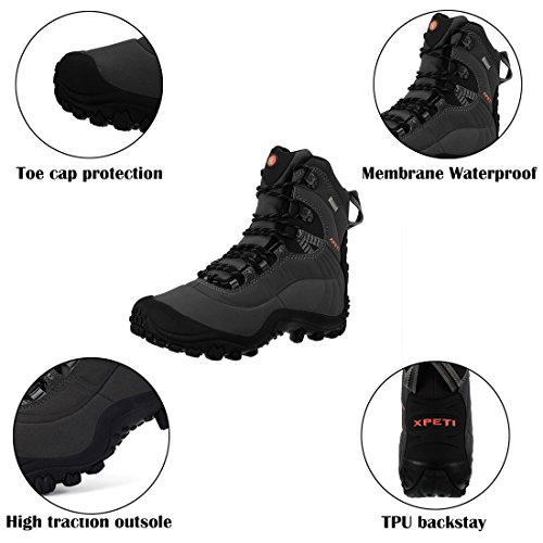 XPETI Men’s Thermator Mid-Rise Waterproof Lightweight Hiking Boot Insulated Non-Slip Grey 7