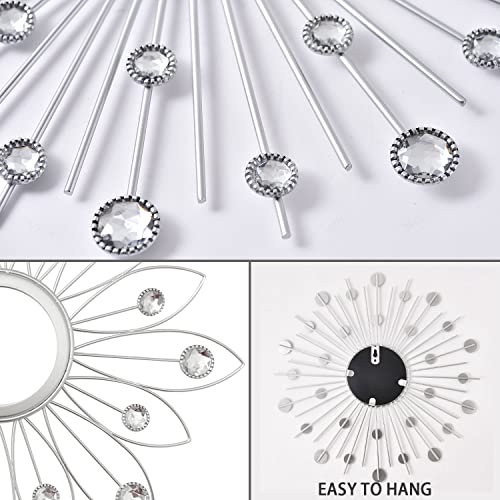 Zalymoe 3Pcs Starburst Wall Mirror Décor Metal Sunburst Decorative Wall Art Hanging Mirrors For The Living Room Bathroom Bedroom Entryway-Sliver #TOP1