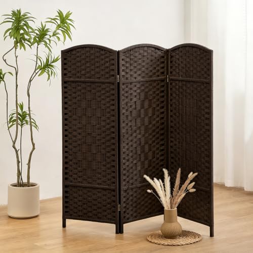 47.2' H Short Room Divider, Folding Privacy Screen, Rattan-Style Room Divider for Home, Office, Pet Fence & Cat Litter Box