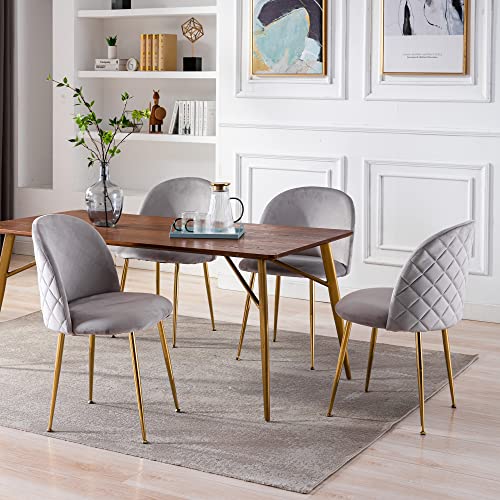 Chairus Dining Chairs Set Of 6 Velvet Upholstered Vanity Chair With Gold Metal Legs, Modern Living Room Bedroom Accent Chairs Side Chair, Grey #TOP5