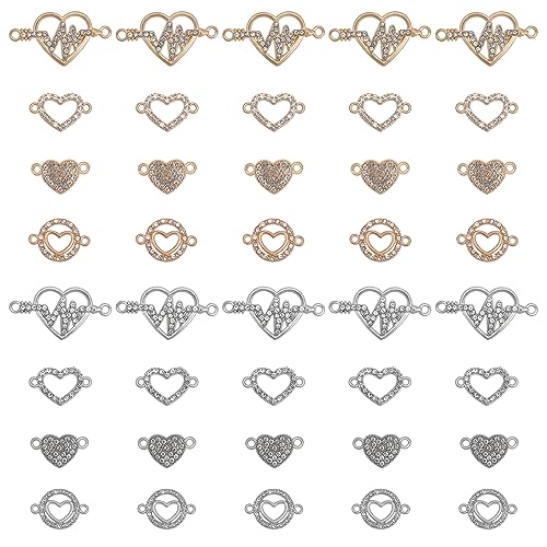 Dijes de conector de corazón CHGCRAFT de aleación de zinc y diamantes de imitación elegantes