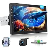 Haudio 360° Drehbares 1 Din Autoradio mit Wireless CarPlay & Android Auto, 10,1' IPS Bildschirm, 720P Rückfahrkamera, GPS, Mirror Link, Sprachsteuerung, RDS/FM/AM Radio, für alle Fahrzeuge Geeignet