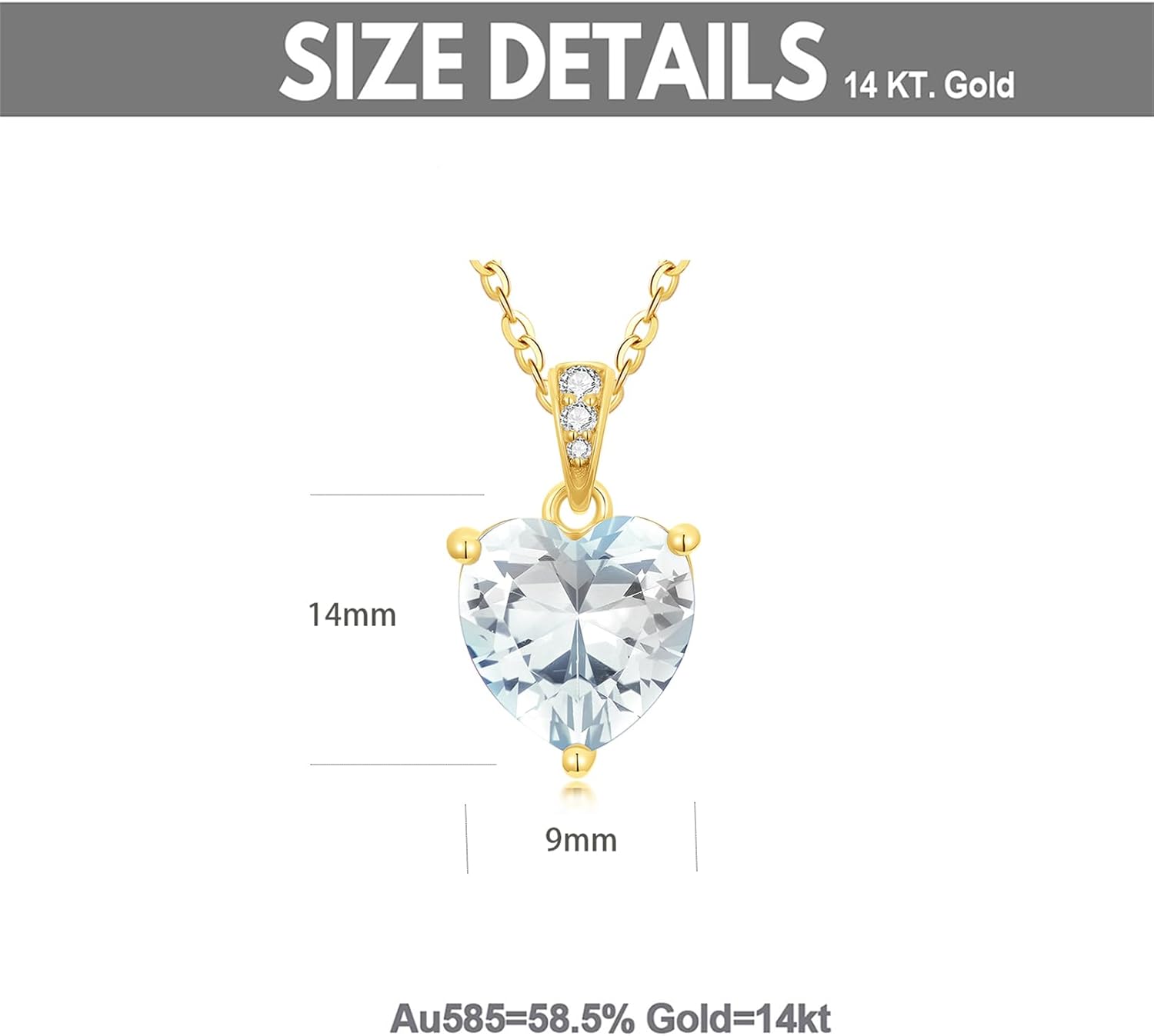 14K Solid Gold Birthstone Heart Necklace, Dainty Yellow Gold Colored Gemstone Heart Pendant Forever Love Jewelry Gift for Women, Mom, Wife 16"-18" - Image 5