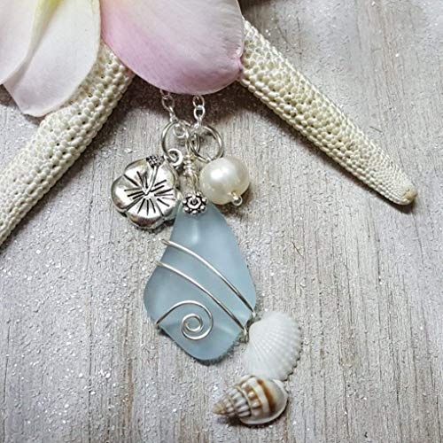 Yinahawaii Handmade Sea Glass Necklace, Hawaiian Jewelry For Women, Wire "Magical Color Changing" Purple Necklace, Hibiscus Pearl Necklace, Unique Birthday Gift For Women(February Birthstone Jewelry) #TOP3
