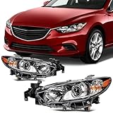 SCITOO Headlight Assembly Fit 2014-2017 For Mazda 6 Sedan 4-Door OE Style Black Housing Amber Reflector Pair Headlights GMP2510L0