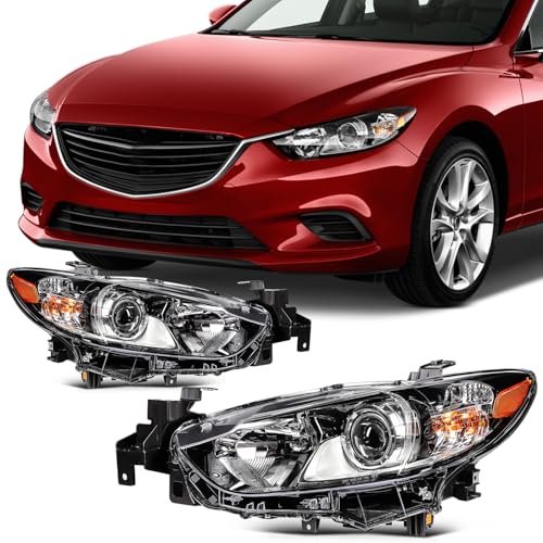 SCITOO Headlight Assembly Fit 2014-2017 For Mazda 6 Sedan 4-Door OE Style Black Housing Amber Reflector Pair Headlights GMP2510L0