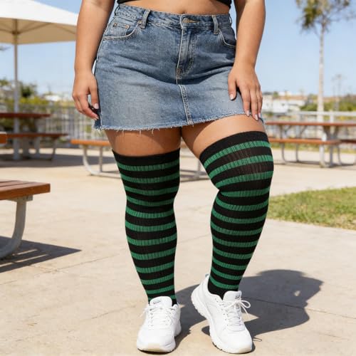 Image of DRESHOW Plus Size Thigh High Socks Striped Over Knee Long Boot Stockings Knee High Tube Socks Leg Warmers for Women